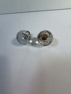 Set of 2 Vintage Faceted Clear Glass Cabinet Knobs with Brass Bases